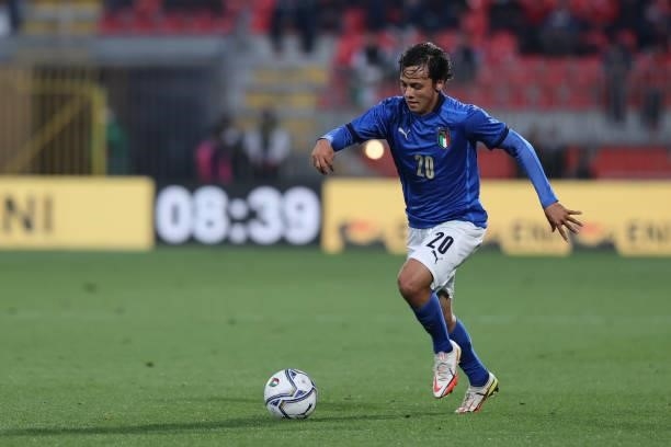 Emanuel Vignato of U21 Italy in action during the UEFA European Under-21 Championship Qualifier football match between Italy U21 and Sweden U21 at...