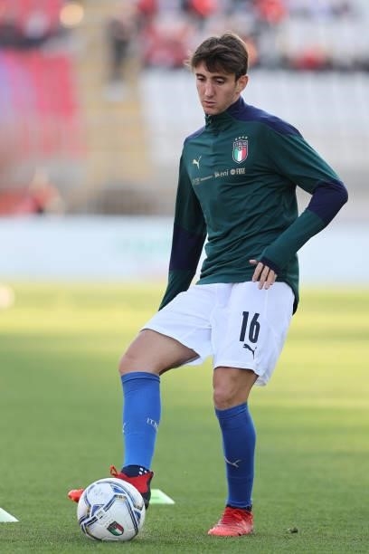 Andrea Cambiaso of U21 Italy warms up during the UEFA European Under-21 Championship Qualifier football match between Italy U21 and Sweden U21 at...