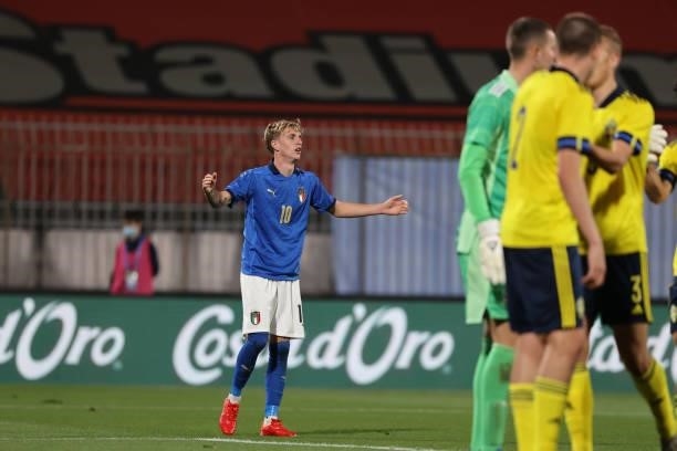 Nicolo Rovella of U21 Italy reacts during the UEFA European Under-21 Championship Qualifier football match between Italy U21 and Sweden U21 at...