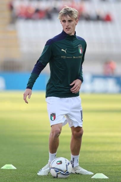 Nicolo Rovella of U21 Italy warms up during the UEFA European Under-21 Championship Qualifier football match between Italy U21 and Sweden U21 at...