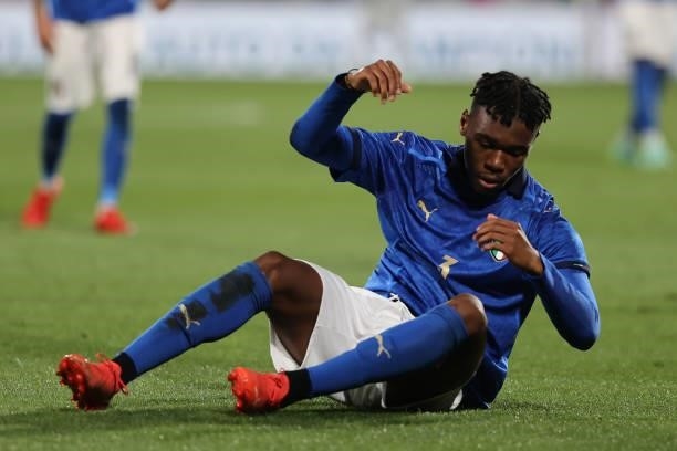 Iyenoma Destiny Udogie of U21 Italy reacts during the UEFA European Under-21 Championship Qualifier football match between Italy U21 and Sweden U21...