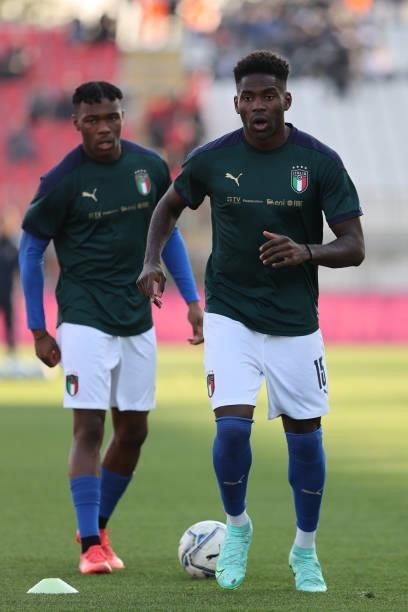 Caleb Okoli of U21 Italy warms up during the UEFA European Under-21 Championship Qualifier football match between Italy U21 and Sweden U21 at U-Power...