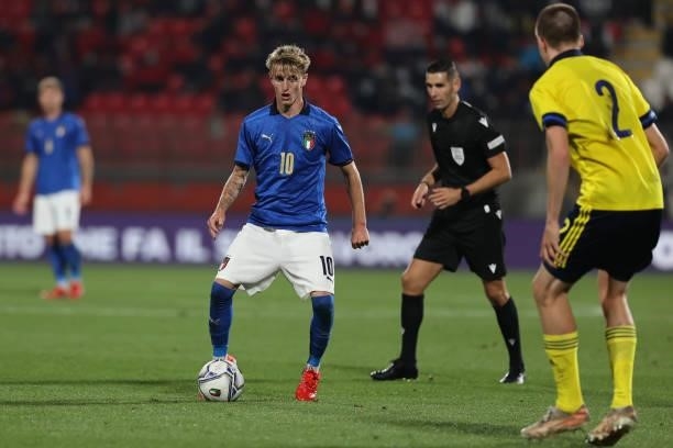 Nicolo Rovella of U21 Italy in action during the UEFA European Under-21 Championship Qualifier football match between Italy U21 and Sweden U21 at...