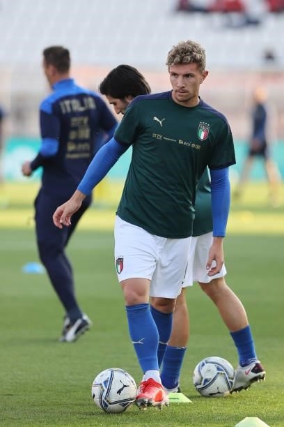 Matteo Lovato of U21 Italy warms up during the UEFA European Under-21 Championship Qualifier football match between Italy U21 and Sweden U21 at...