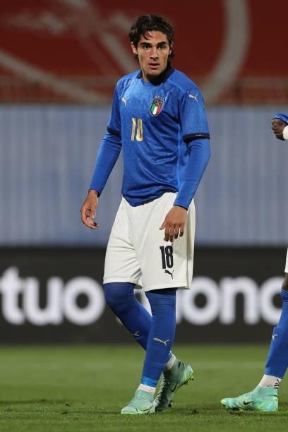 Matteo Cancellieri of U21 Italy in action during the UEFA European Under-21 Championship Qualifier football match between Italy U21 and Sweden U21 at...