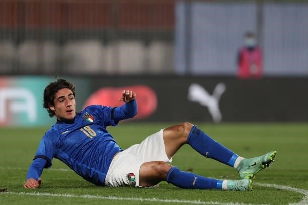 Matteo Cancellieri of U21 Italy reacts during the UEFA European Under-21 Championship Qualifier football match between Italy U21 and Sweden U21 at...