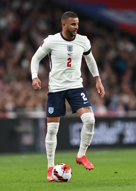 Kyle Walker of England during the 2022 FIFA World Cup Qualifier match between England and Hungary at Wembley Stadium on October 12, 2021 in London,...