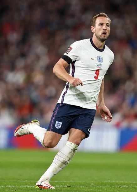 Harry Kane of England during the 2022 FIFA World Cup Qualifier match between England and Hungary at Wembley Stadium on October 12, 2021 in London,...
