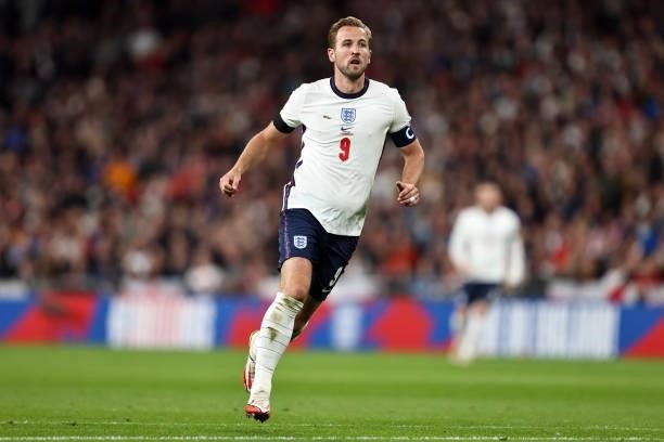 Harry Kane of England during the 2022 FIFA World Cup Qualifier match between England and Hungary at Wembley Stadium on October 12, 2021 in London,...