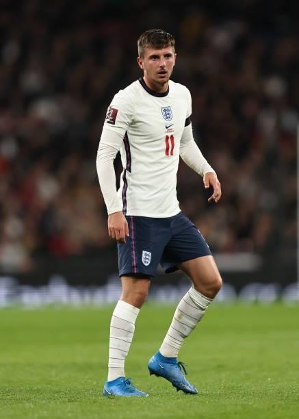 Mason Mount of England during the 2022 FIFA World Cup Qualifier match between England and Hungary at Wembley Stadium on October 12, 2021 in London,...