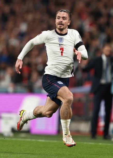 Jack Grealish of England during the 2022 FIFA World Cup Qualifier match between England and Hungary at Wembley Stadium on October 12, 2021 in London,...
