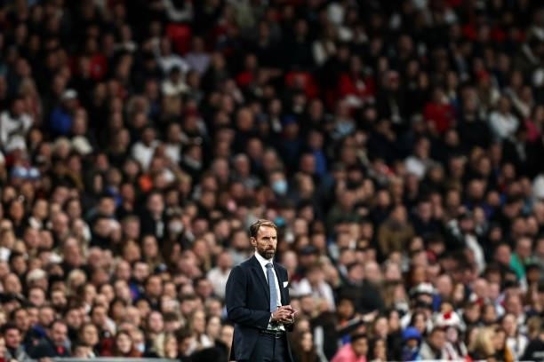 Gareth Southgate, Head Coach of England during the 2022 FIFA World Cup Qualifier match between England and Hungary at Wembley Stadium on October 12,...