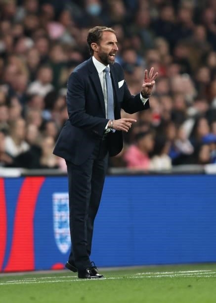 Gareth Southgate, Head Coach of England during the 2022 FIFA World Cup Qualifier match between England and Hungary at Wembley Stadium on October 12,...