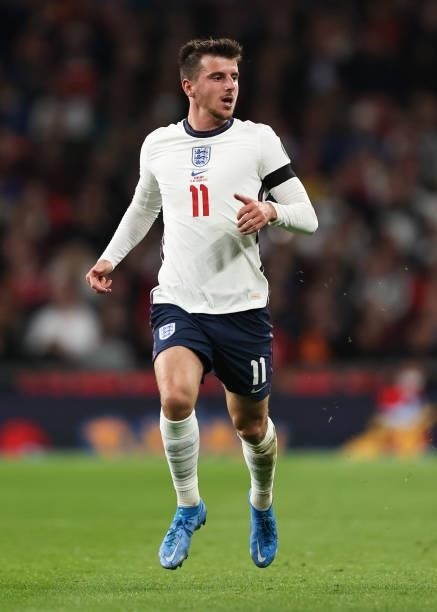 Mason Mount of England during the 2022 FIFA World Cup Qualifier match between England and Hungary at Wembley Stadium on October 12, 2021 in London,...