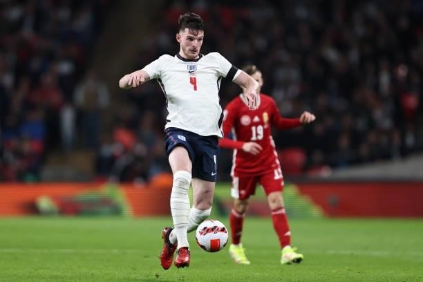 Declan Rice of England during the 2022 FIFA World Cup Qualifier match between England and Hungary at Wembley Stadium on October 12, 2021 in London,...