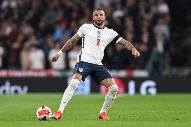 Kyle Walker of England during the 2022 FIFA World Cup Qualifier match between England and Hungary at Wembley Stadium on October 12, 2021 in London,...