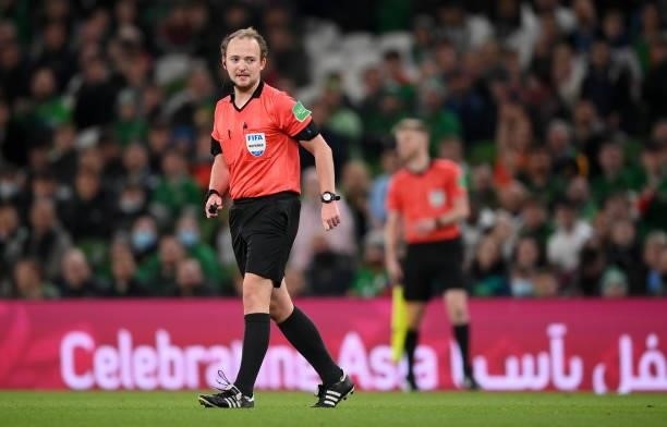 Dublin , Ireland - 12 October 2021; Referee Keith Kennedy during the international friendly match between Republic of Ireland and Qatar at Aviva...