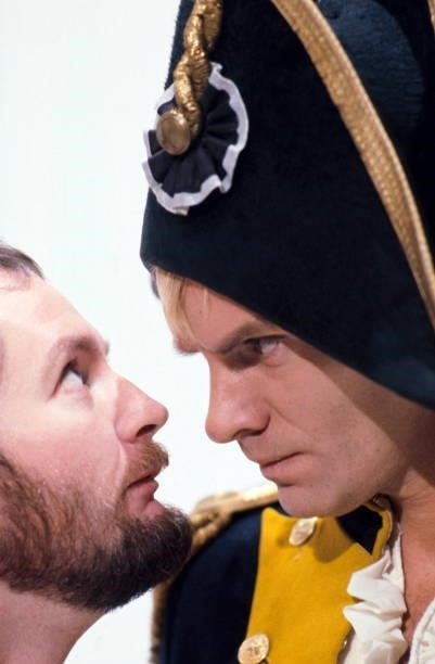 English singer-songwriter, Sting, of The Police, dressed as Napoleon, appears with British comedian and radio DJ Kenny Everett on the Thames TV...