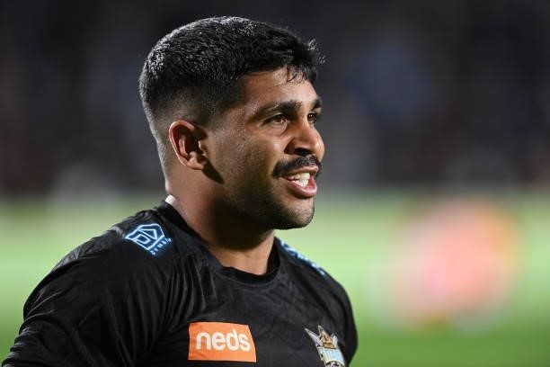 Tyrone Peachey of the Titans looks on as he warms up prior to the round 13 NRL match between the Melbourne Storm and the Gold Coast Titans at...