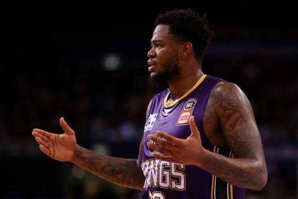 Jarell Martin of the Kings shows his frustration during the round 21 NBL match between Sydney Kings and Brisbane Bullets at Qudos Bank Arena, on June...