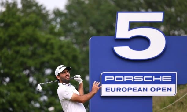 Joel Stalter of France tees off on the fifth hole during the first round of the Porsche European Open at Green Eagle Golf Course on June 05, 2021 in...