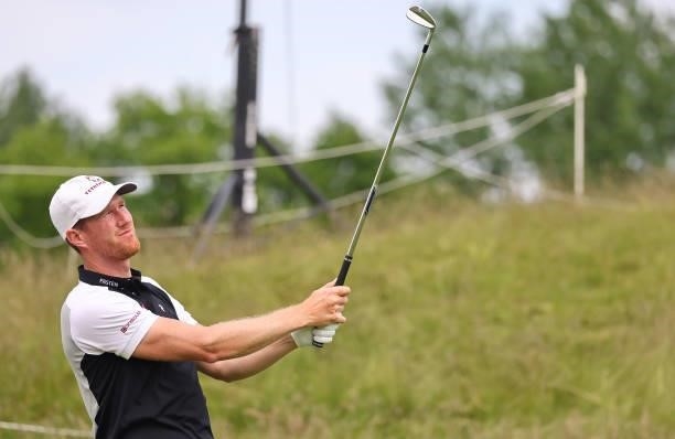 Wil Besseling of Netherlands tees off on the fifth hole during the first round of the Porsche European Open at Green Eagle Golf Course on June 05,...