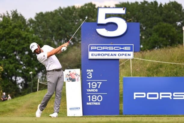 Adrian Otaegui of Spain tees off on the fifth hole during the first round of the Porsche European Open at Green Eagle Golf Course on June 05, 2021 in...