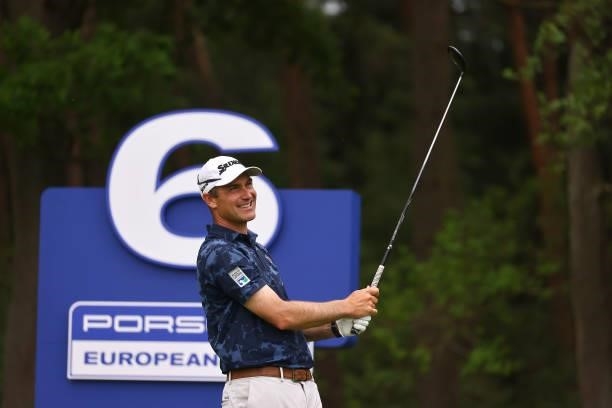 Florian Fritsch of Germany tees off on the sixth hole during the first round of the Porsche European Open at Green Eagle Golf Course on June 05, 2021...