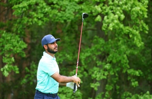 Shubhankar Sharma of India tees off on the sixth hole during the first round of the Porsche European Open at Green Eagle Golf Course on June 05, 2021...