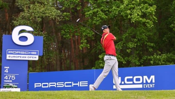 Marc Hammer of Germany tees off on the sixth hole during the first round of the Porsche European Open at Green Eagle Golf Course on June 05, 2021 in...