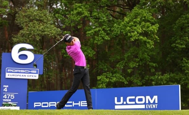 Janne Kaske of Finland tees off on the sixth hole during the first round of the Porsche European Open at Green Eagle Golf Course on June 05, 2021 in...