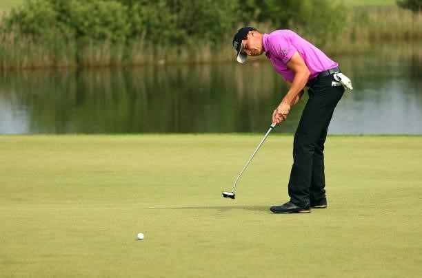 Janne Kaske of Finland putts on the fourth green during the first round of the Porsche European Open at Green Eagle Golf Course on June 05, 2021 in...
