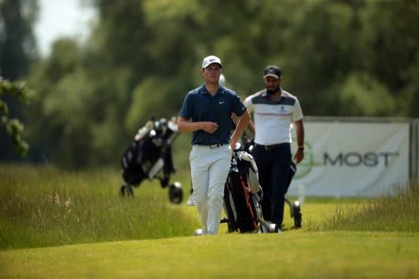 Harry Ellis of England and Jordi Garcia del Moral in action during Day Three of the D+D REAL Czech Challenge at Golf & Spa Kuneticka Hora on June 05,...