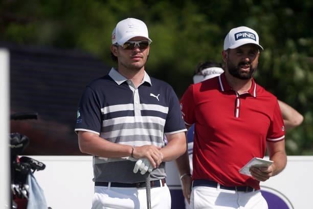 Ewen Ferguson of Scotland and Matthew Baldwin of England during Day Three of the D+D REAL Czech Challenge at Golf & Spa Kuneticka Hora on June 05,...