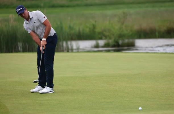 Julien Guerrier of France putts on the fourth green during the first round of the Porsche European Open at Green Eagle Golf Course on June 05, 2021...