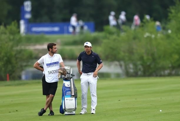 Adrien Saddier of France prepares to play his second shot on the fourth hole during the first round of the Porsche European Open at Green Eagle Golf...