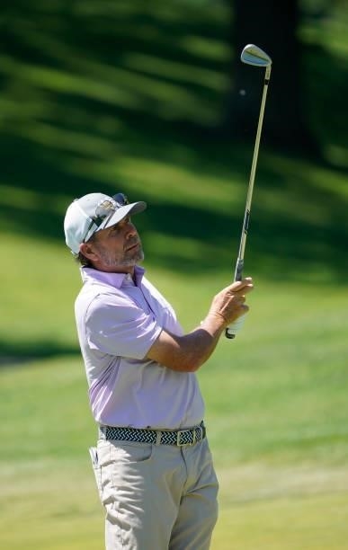 Doug Barron of the United States hits from the first fairway during the second round of the Principal Charity Classic at Wakonda Club on June 05,...