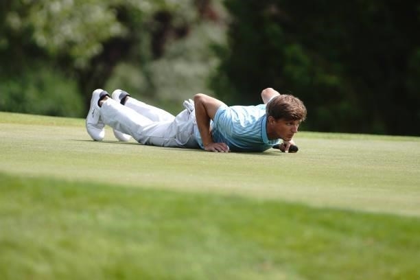 Mateusz Gradecki of Poland in action during Day Three of the D+D REAL Czech Challenge at Golf & Spa Kuneticka Hora on June 05, 2021 in Dritec, Hradec...