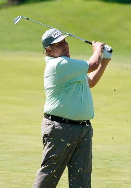 Tim Herron of the United States hits from the first fairway during the second round of the Principal Charity Classic at Wakonda Club on June 05, 2021...