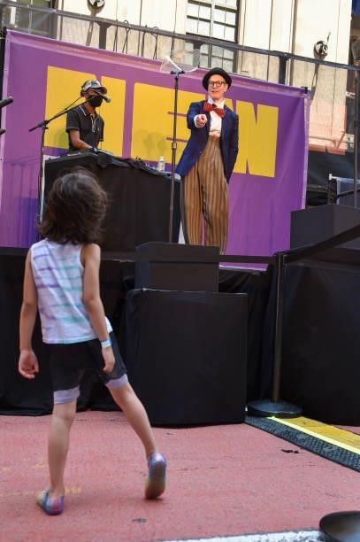 Duane Harriott and Bill Irwin perform at Let’s Get This Show on the Street: New 42 Celebrates Arts Education on 42nd Street on June 05, 2021 in Times...