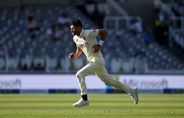 James Anderson of England runs up to bowl during Day 4 of the First LV= Insurance Test Match between England and New Zealand at Lord's Cricket Ground...