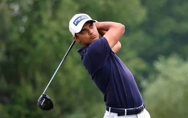 Ajeetesh Sandhu of India tees off on the fourth hole during the first round of the Porsche European Open at Green Eagle Golf Course on June 05, 2021...