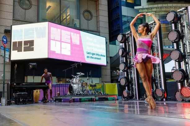 Alexandra Hutchinson performs at Let’s Get This Show on the Street: New 42 Celebrates Arts Education on 42nd Street on June 05, 2021 in Times Square...