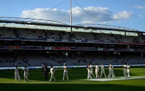 Rory Burns of England leads his team off at the end of play on Day 4 of the First LV= Insurance Test Match between England and New Zealand at Lord's...