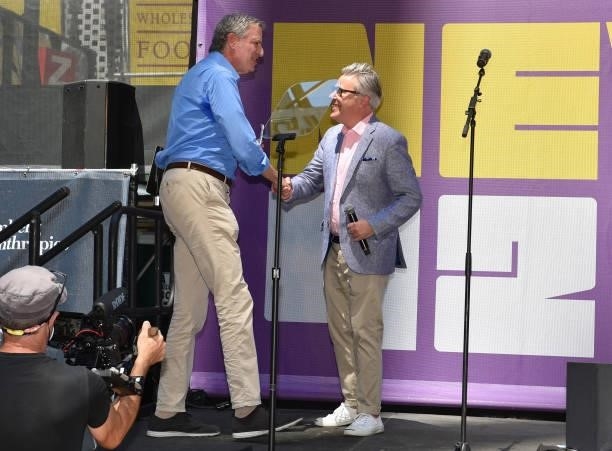 New York City Mayor Bill de Blasio and New 42 President & CEO Russell Granet speak at Let’s Get This Show on the Street: New 42 Celebrates Arts...