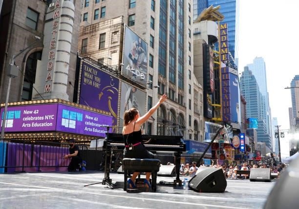 Sara Bareilles performs at Let’s Get This Show on the Street: New 42 Celebrates Arts Education on 42nd Street on June 05, 2021 in Times Square New...