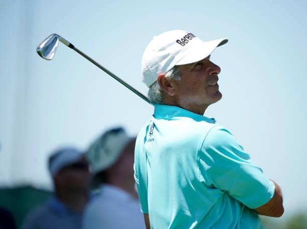 Fred Couples of the United States hits on the ninth hole during the second round of the Principal Charity Classic at Wakonda Club on June 05, 2021 in...