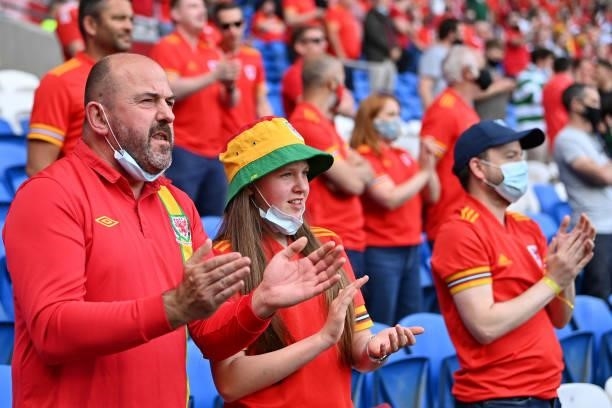 Wales fans clap the team during the international friendly match between Wales and Albania at Cardiff City Stadium on June 05, 2021 in Cardiff, Wales.
