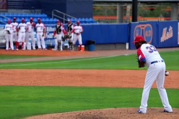 Jairo Ascencio of Dominican Republic delivers a pitch in the ninth inning against Canada during the WBSC Baseball Americas Qualifier Super Round at...