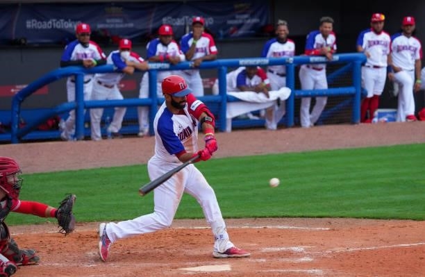 José Bautista of Dominican Republic bats in the eighth inning against Canada during the WBSC Baseball Americas Qualifier Super Round at Clover Park...